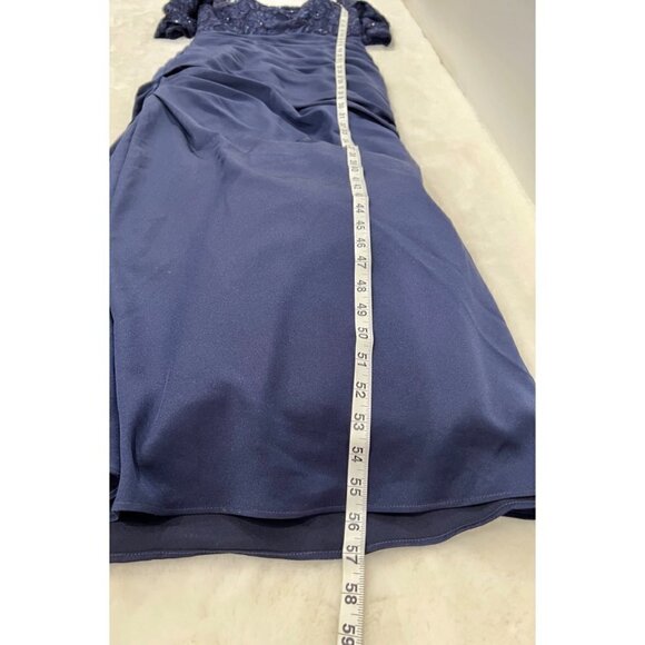 New LA FEMME Sparkle Lace Trumpet Gown Navy Size 4, Special Occasion MSRP $608 - Picture 5 of 12